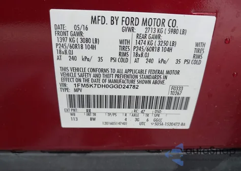 2016 Ford Explorer Xlt из США, поврежденный, VIN 1FM5K7DH0GGD24782